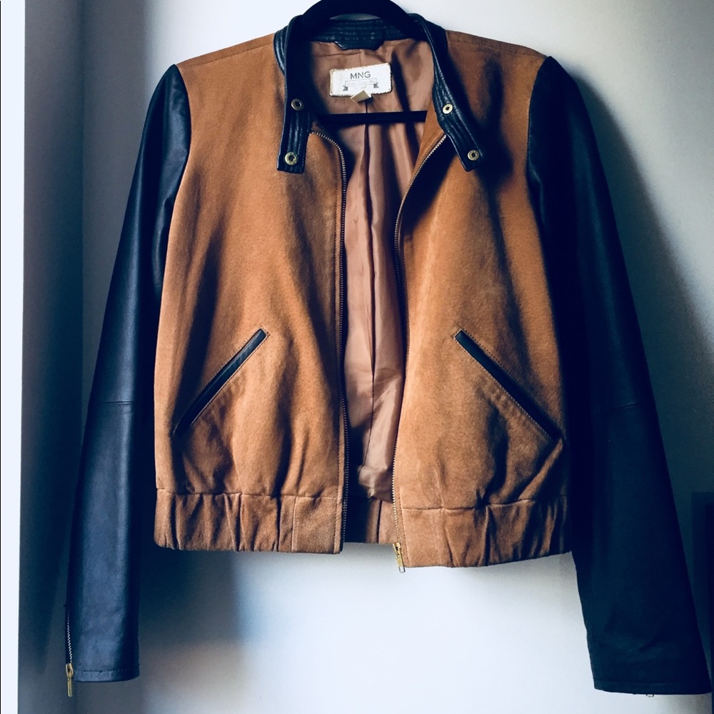 Leather and suede combo moto jacket